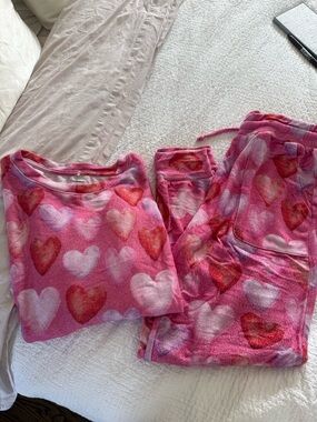 Posh Peanut Pink Heart Fleece Pajama Set